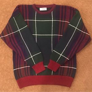 Vintage 90s men’s Plaid Sweater.Pringle of Scotland brand. Burgundy, navy, green